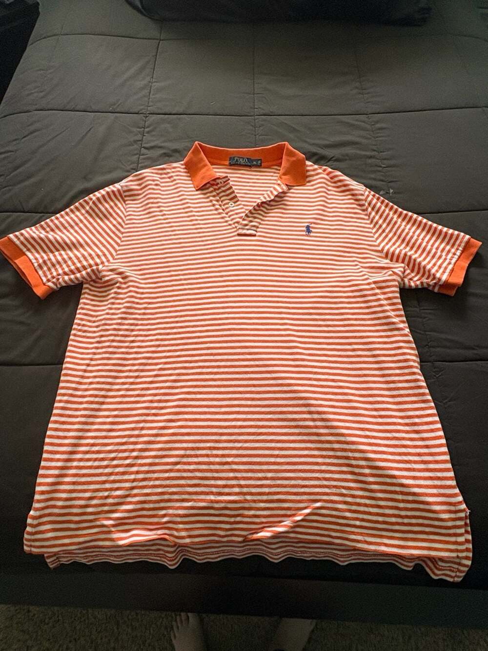 Polo Ralph Lauren Classic Fit Striped Mesh Short Sleeve Polo Shirt Orange White